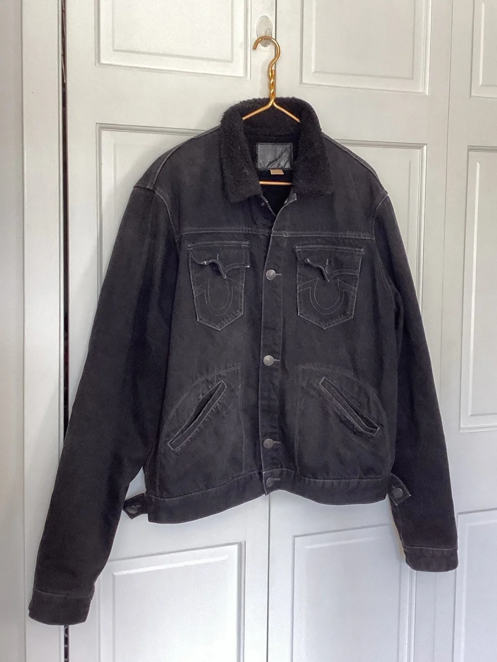 True Religion Black Denim Sherpa Collared Trucker Sherpa Jacket Mens XXL